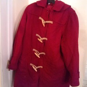 Ralph Lauren Coat Red Wool Duffel Coat Size M Zipper and Button Good Christmas .